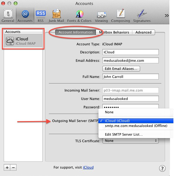 find email server for account mac osx